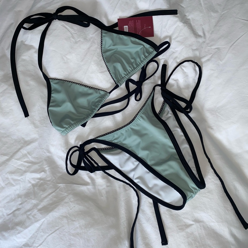 Em & May Mint Green Bikini with Black Straps